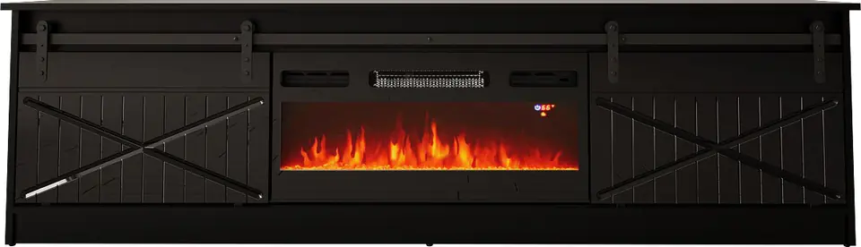 ⁨RTV GRANERO + fireplace cabinet 200x56.7x35 black/black gloss⁩ at Wasserman.eu