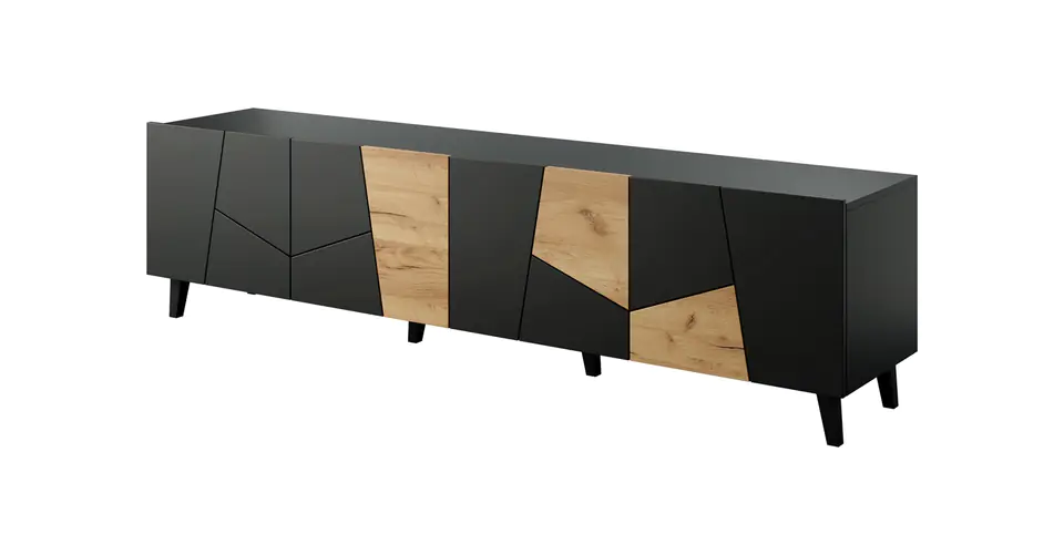 ⁨Szafka RTV ETNA 200x42x52 czarny mat + dąb craft⁩ w sklepie Wasserman.eu