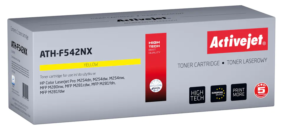 ⁨Activejet ATH-F542NX toner (replacement for HP 540 CF542X; Supreme; 2500 pages; yellow)⁩ at Wasserman.eu