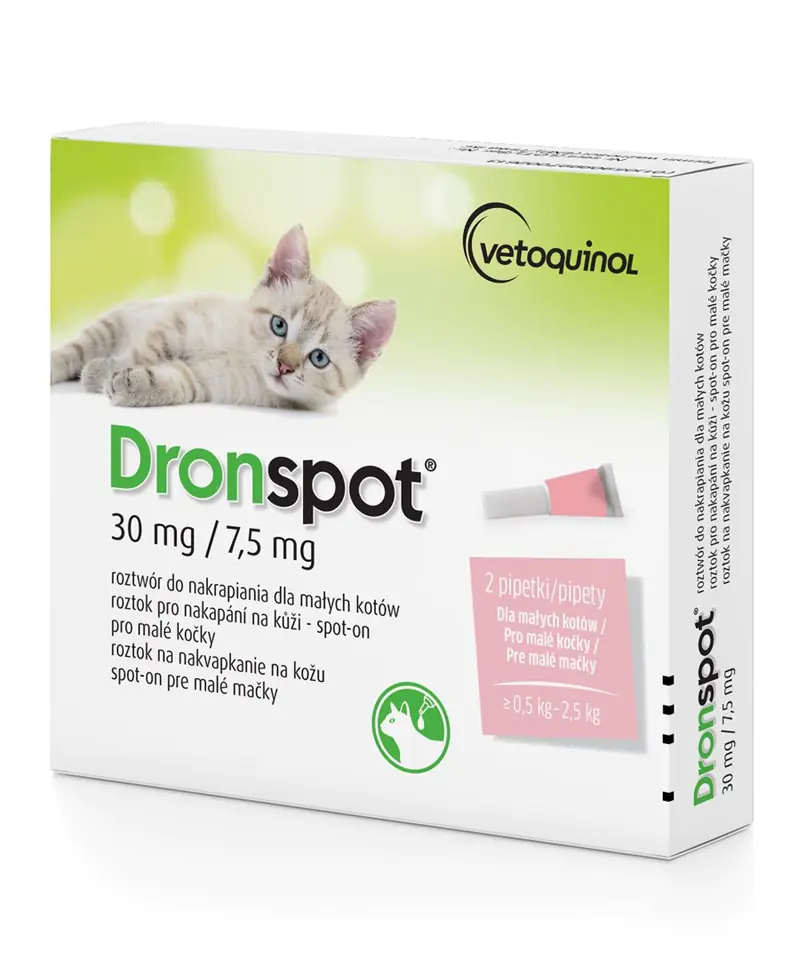 ⁨VETOQUINOL Dronspot - krople odrobaczające dla małych kotów - 30 mg/7,5 mg - 0.5-2.5 kg⁩ w sklepie Wasserman.eu