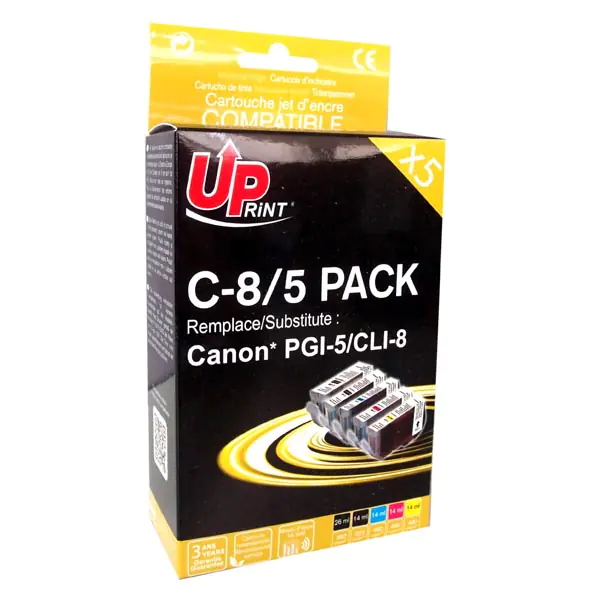 ⁨UPrint compatible ink/ink with CLI8, 2xblack/1xcyan/1xmagenta/1xyellow, C8/5 PACK, with chip, for Canon iP4200, iP5200, iP5200R,⁩ at Wasserman.eu