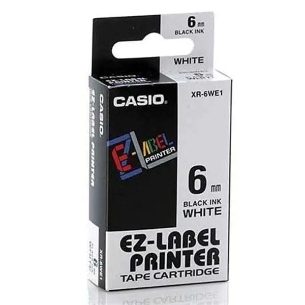 ⁨Casio original label printer ribbon, Casio, XR-6WE1, black print/white backing, unlaminated, 8m, 6mm⁩ at Wasserman.eu