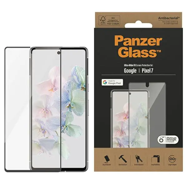 ⁨PanzerGlass Ultra-Wide Fit Pixel 7 Screen Protection Antibacterial czarny/black 4772⁩ w sklepie Wasserman.eu