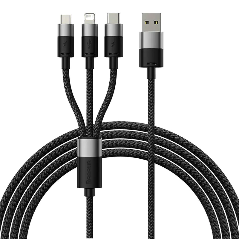 ⁨Kabel USB 3w1 Baseus StarSpeed, USB-C + micro USB + Lightning, 3,5A, 1.2m (czarny)⁩ w sklepie Wasserman.eu