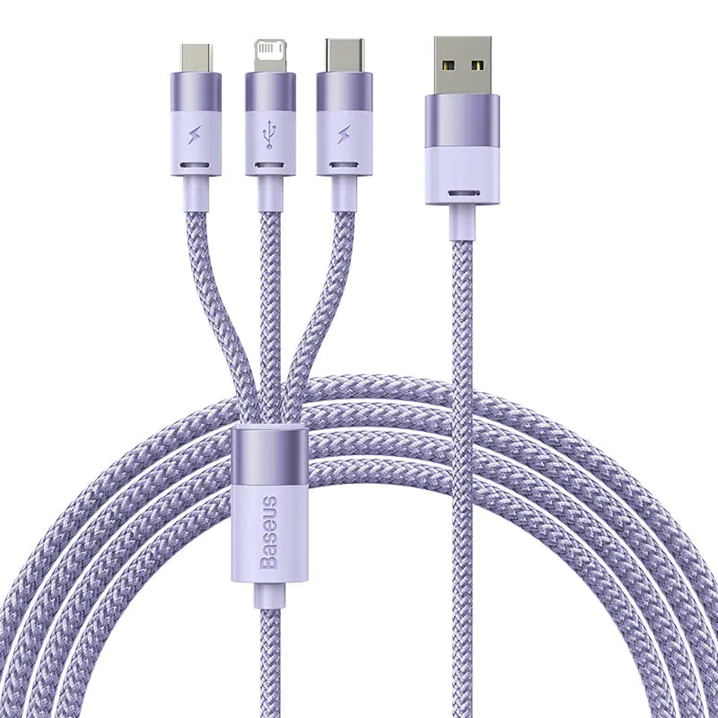 ⁨Kabel USB 3w1 Baseus StarSpeed, USB-C + micro USB + Lightning, 3,5A, 1.2m (fioletowy)⁩ w sklepie Wasserman.eu