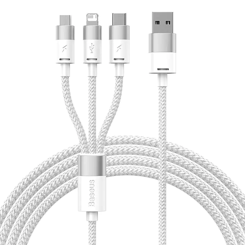 ⁨Kabel USB 3w1 Baseus StarSpeed, USB-C + micro USB + Lightning, 3,5A, 1.2m (biały)⁩ w sklepie Wasserman.eu