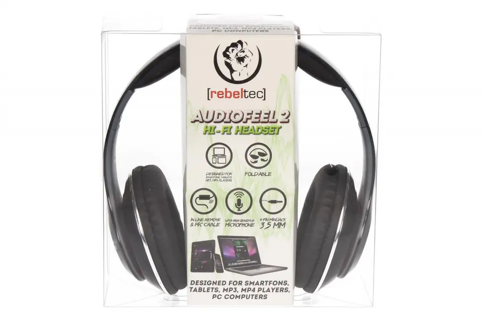 Słuchawki stereo z mikrofonem, 4pin mini jack AUDIOFEEL2 BLACK w sklepie Wasserman.eu