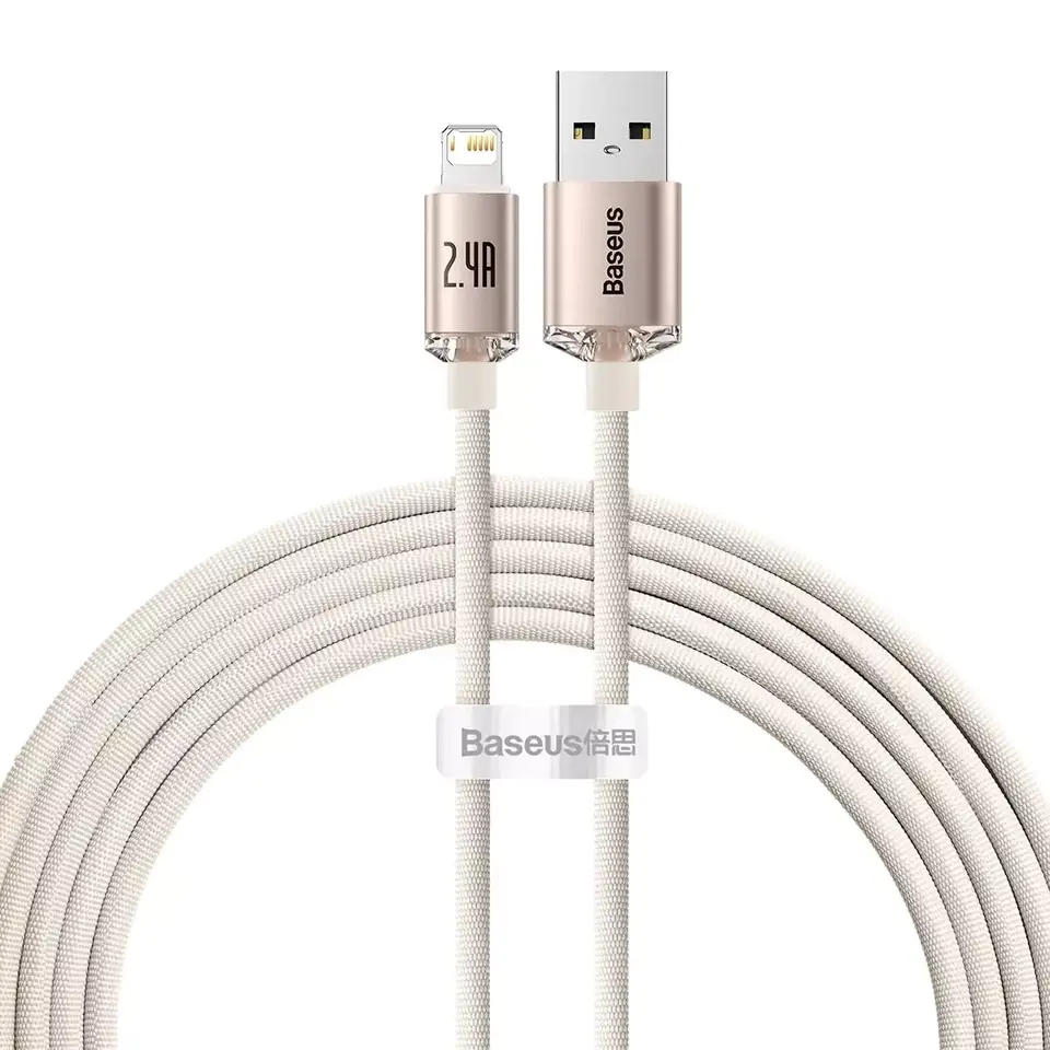 ⁨Baseus Crystal Shine Series kabel USB - Lightning 2,4A 20W 2m różowy (CAJY001204)⁩ w sklepie Wasserman.eu