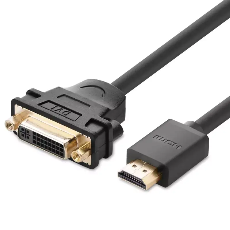 ⁨Ugreen kabel przewód adapter przejściówka DVI 24+5 pin (żeński) - HDMI (męski) 22 cm czarny (20136)⁩ w sklepie Wasserman.eu