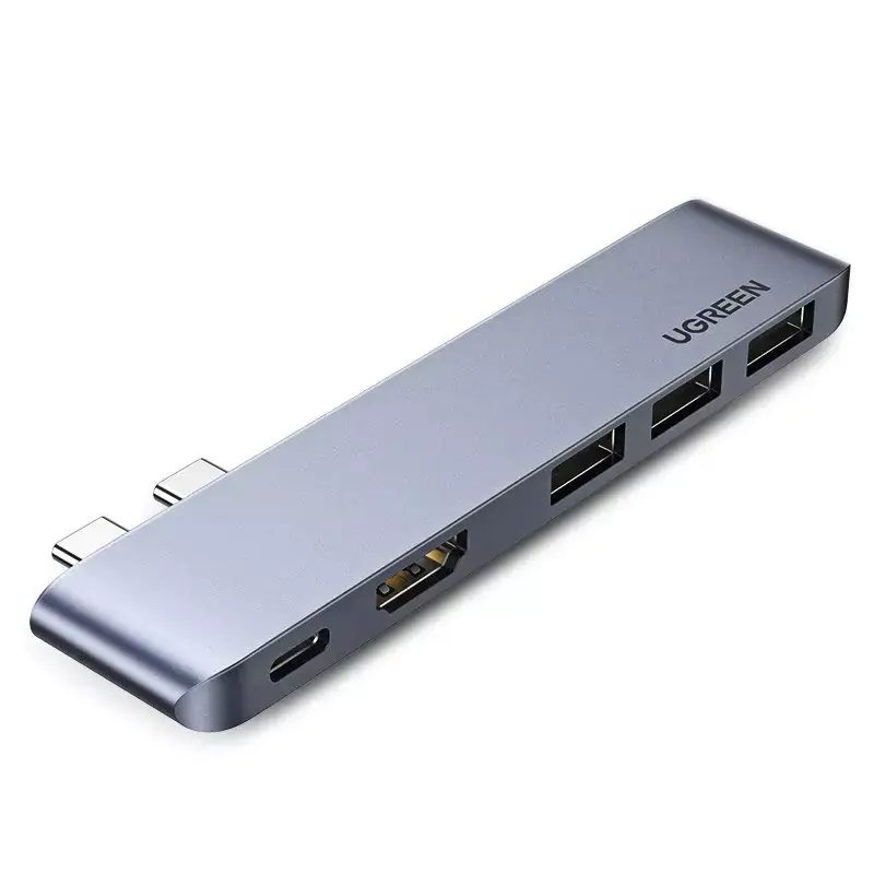 ⁨Wielofunkcyjny HUB UGREEN 2x USB Typ C na USB Typ C PD (Thunderbolt 3, 100W, 4K@60 Hz, 10 Gbps) / HDMI 4K@30 Hz / 3x USB 3.0 do MacBook Pro / Air szary (60559)⁩ w sklepie Wasserman.eu