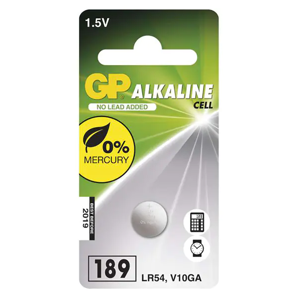 ⁨Alkaline Battery, AG10, LR54, LR1130, V10GA, 1.5V, GP, blister, 1-pack⁩ at Wasserman.eu