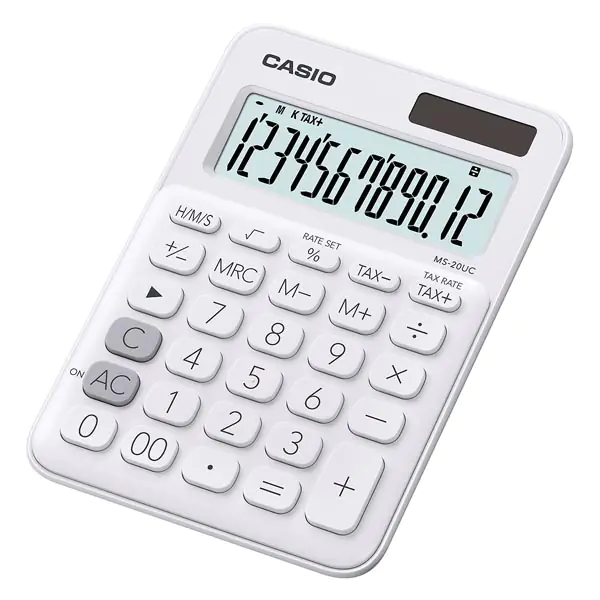 ⁨Casio Calculator MS 20 UC WE, white, 12 seats, dual power supply⁩ at Wasserman.eu
