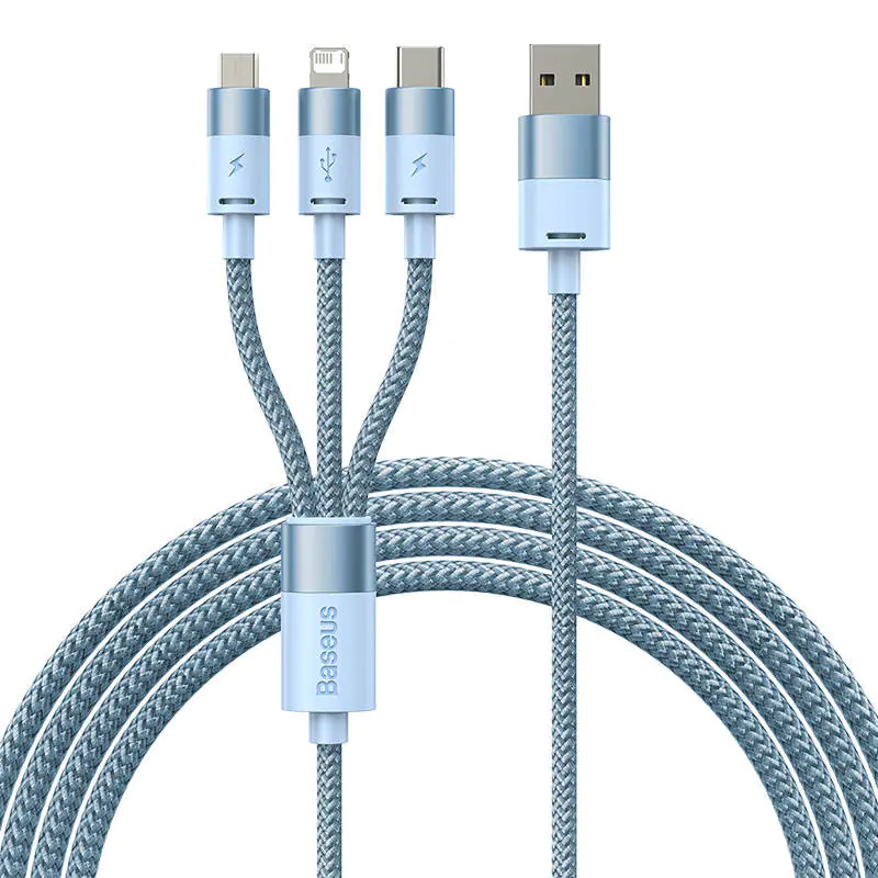 ⁨Kabel USB 3w1 Baseus StarSpeed, USB-C + micro USB + Lightning, 3,5A, 1.2m (niebieski)⁩ w sklepie Wasserman.eu