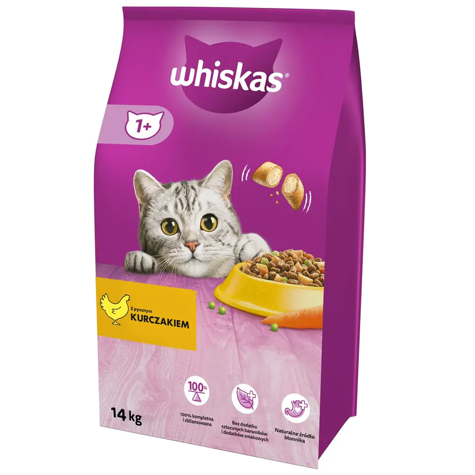 WHISKAS Adult z kurczakiem - sucha, pełnoporcjowa karma dla kota dorosłego - 14 kg w sklepie Wasserman.eu