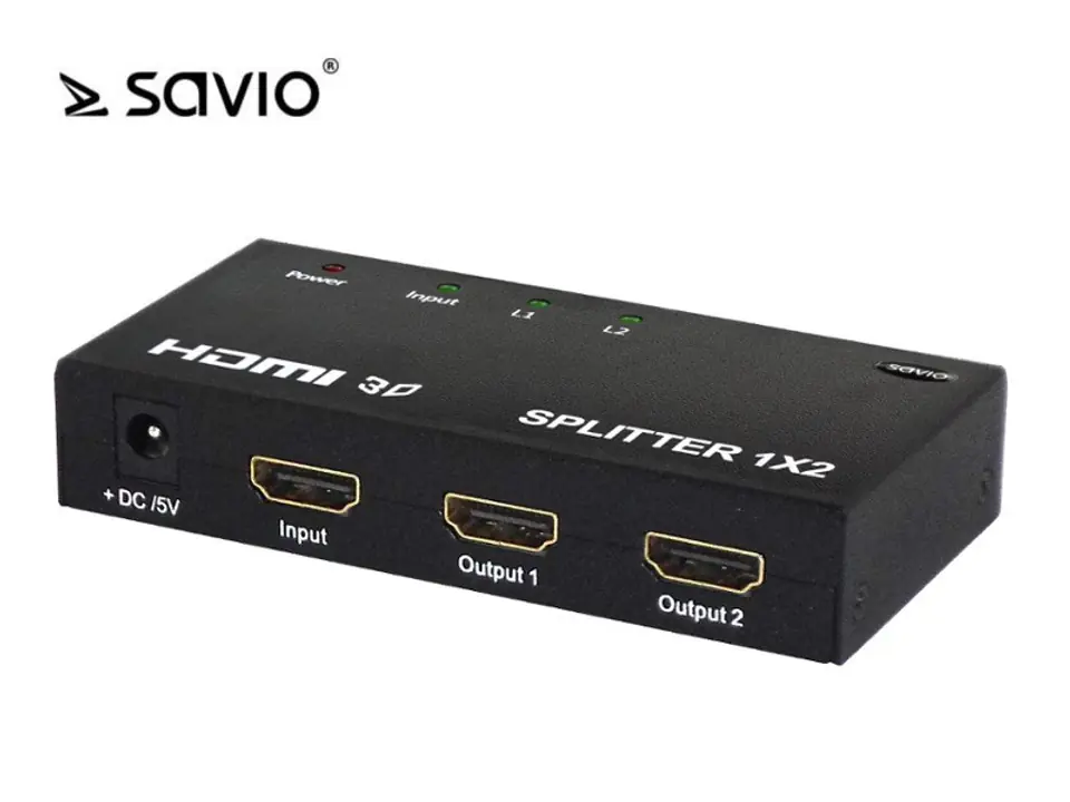 SAVIO CL-42 HDMI Splitter for 2 receivers, Full HD, amplifier function, box at Wasserman.eu