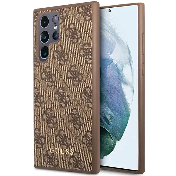 ⁨Guess GUHCS23LG4GFBR S23 Ultra S918 brązowy/brown hard case 4G Metal Gold Logo⁩ w sklepie Wasserman.eu