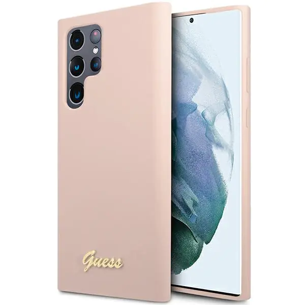 ⁨Guess GUHCS23LLSLMGPP S23 Ultra S918 różowy/pink hardcase Silicone Script Metal Logo⁩ w sklepie Wasserman.eu