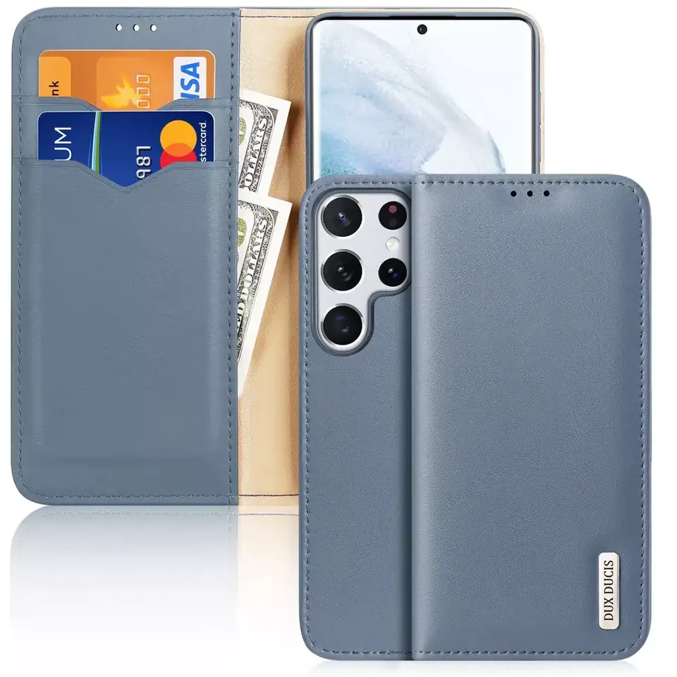 ⁨Dux Ducis Hivo leather case with flip natural leather wallet for cards and documents Samsung Galaxy S22 Ultra blue⁩ at Wasserman.eu