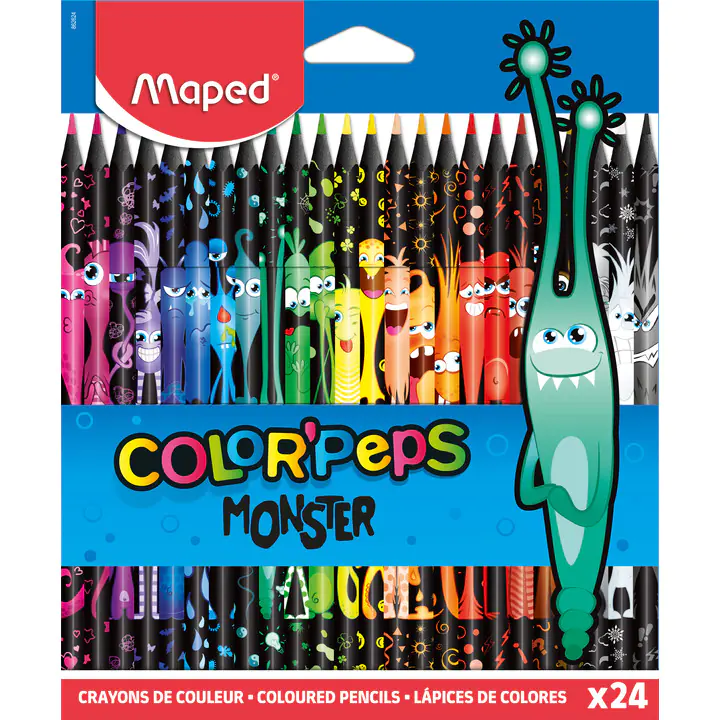 ⁨Kredki trójkątne MONSTER 24 kolory w czarnej obudowie 862624 COLORPEPS MAPED⁩ w sklepie Wasserman.eu