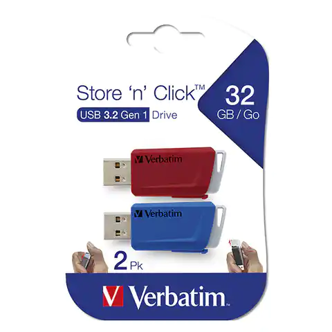 ⁨Verbatim USB flash disk, USB 3.0, 32GB, Store N Click, mix kolorów, 49308, USB A, z wysuwanym złączem. 2 szt⁩ w sklepie Wasserman.eu