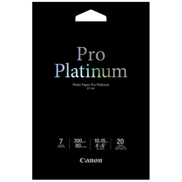 ⁨Canon Photo Paper Pro Platinu, foto papier, połysk, biały, 10x15cm, 4x6", 300 g/m2, 20 szt., PT-101 10x15cm, atrament⁩ w sklepie Wasserman.eu