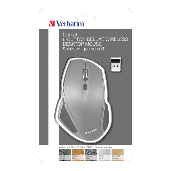 ⁨Verbatim Mysz Deluxe, 1600DPI, 2.4 [GHz], optyczna, 8kl., bezprzewodowa, szara, 2 szt AA⁩ w sklepie Wasserman.eu