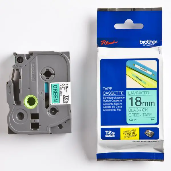 Brother oryginalny taśma do drukarek etykiet, Brother, TZE-741, czarny druk/zielony podkład, laminowane, 8m, 18mm w sklepie Wasserman.eu