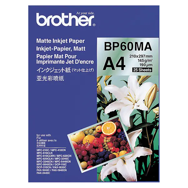 ⁨Brother Matte Inkjet Paper, foto papier, matowy, biały, A4, 145 g/m2, 25 szt., BP60MA, atrament⁩ w sklepie Wasserman.eu