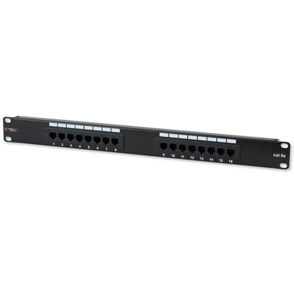 ⁨Patch panel 1U UTP 16xR J45 Cat.5e, czarny⁩ w sklepie Wasserman.eu