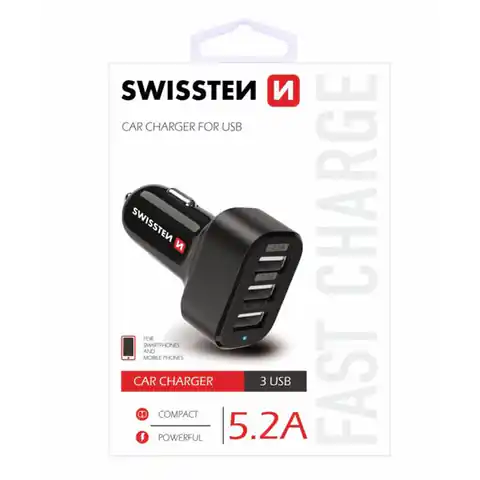 ⁨Ładowarka samochodowa SWISSTEN 26W, 3 porty, USB-A⁩ w sklepie Wasserman.eu