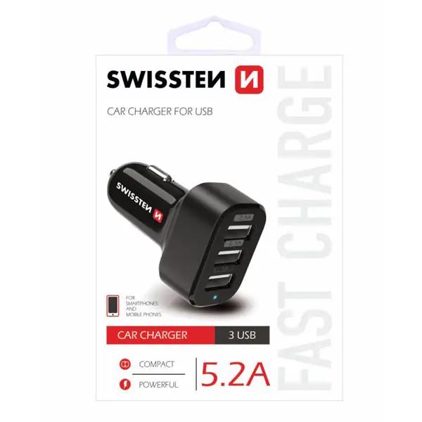 Ładowarka samochodowa SWISSTEN 26W, 3 porty, USB-A w sklepie Wasserman.eu