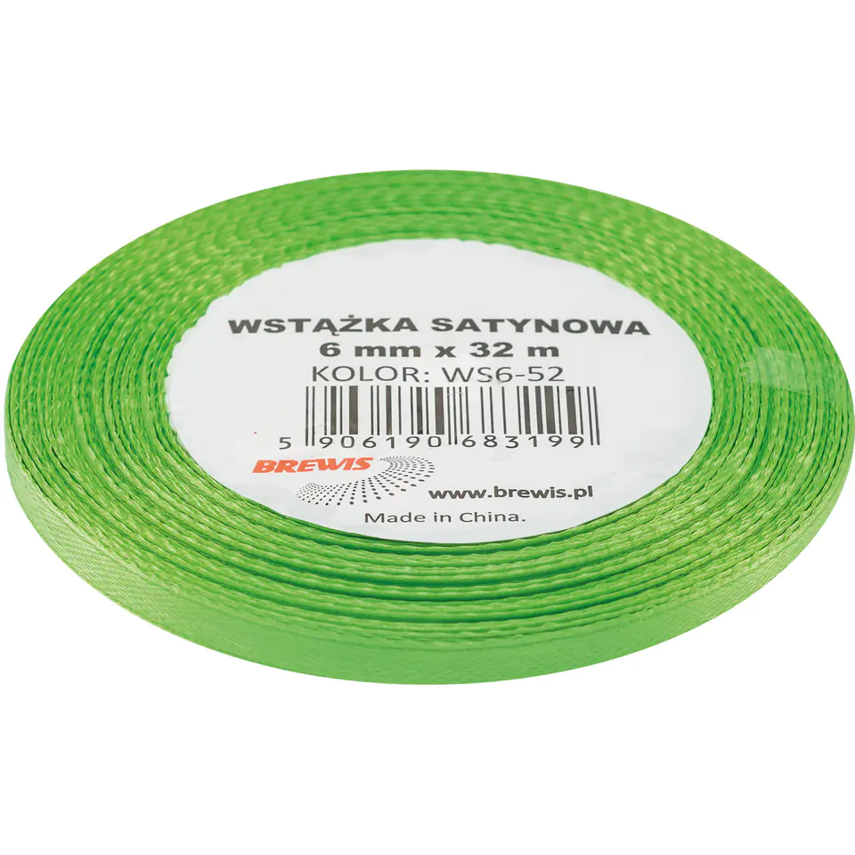 ⁨Wstążka satynowa 6mm/32m j.zielony BREWIS⁩ w sklepie Wasserman.eu