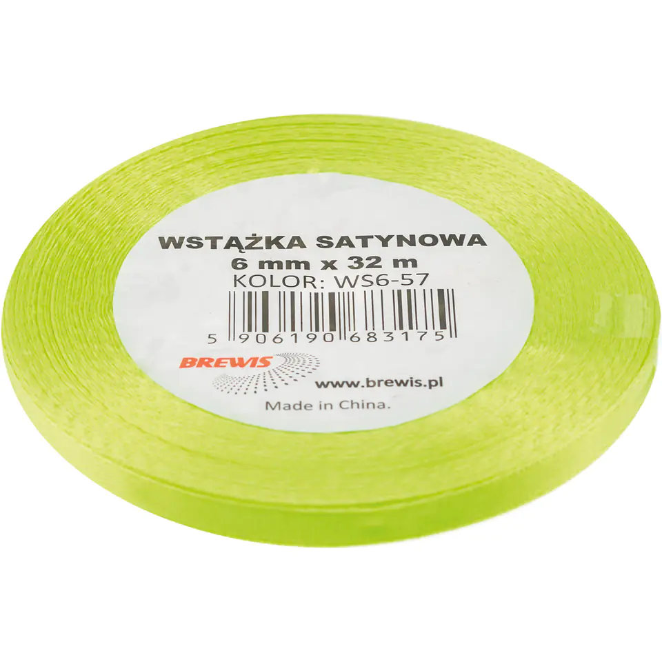 ⁨Wstążka satynowa 6mm/32m limonkowy WS6-57 BREWIS⁩ w sklepie Wasserman.eu