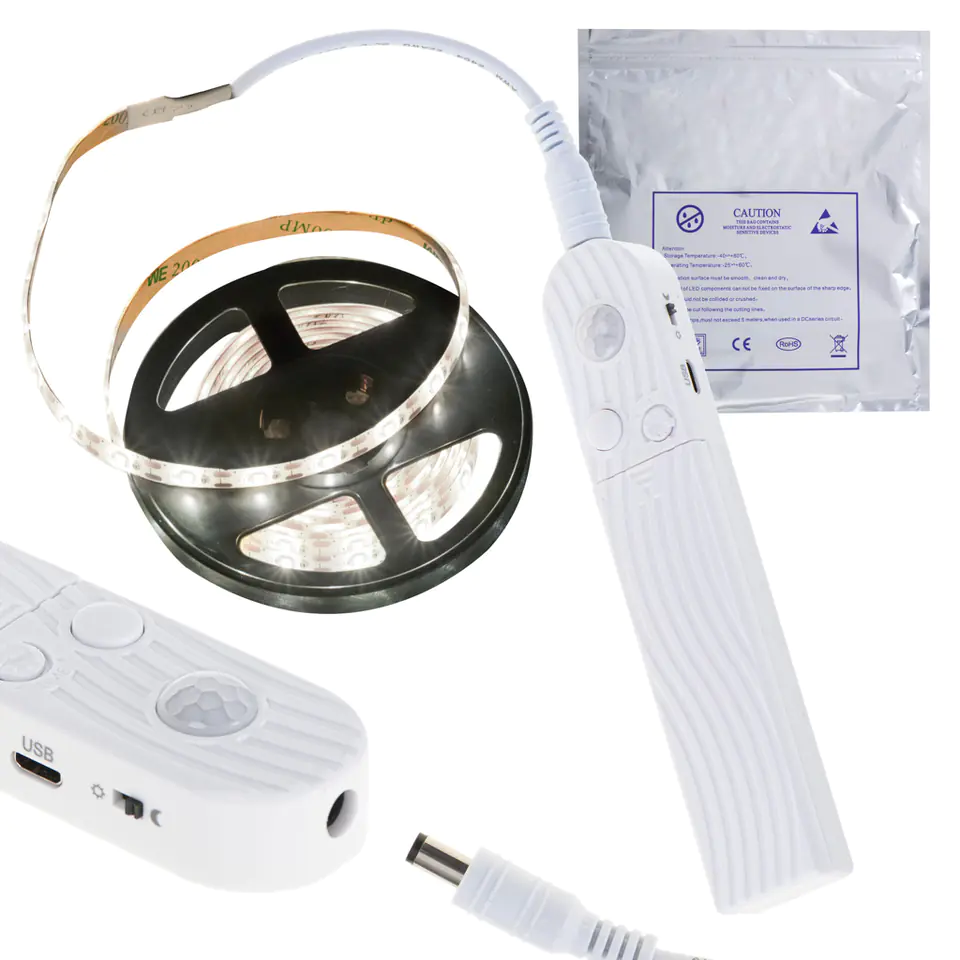 ⁨Taśma LED na baterie USB czujnik ruchu 2M zimny biały⁩ w sklepie Wasserman.eu