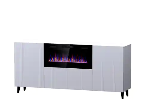 ⁨PAFOS chest of drawers with electric fireplace 180x42x82 cm white matt⁩ at Wasserman.eu