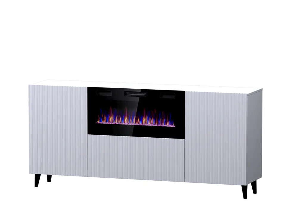 Komoda PAFOS z kominkiem elektrycznym 180x42x82 biały mat w sklepie Wasserman.eu