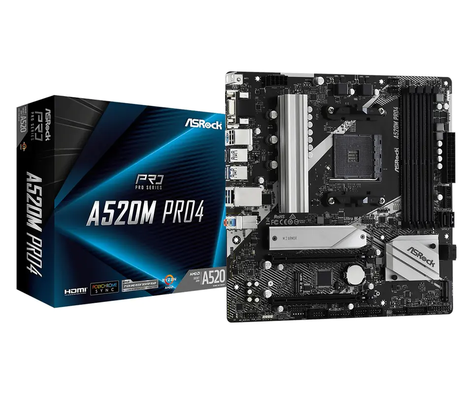 ⁨Asrock A520M Pro4 Socket AM4 micro  ATX⁩ at Wasserman.eu