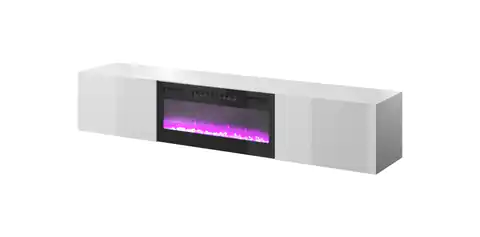 ⁨RTV cabinet SLIDE 200K with electric fireplace 200x40x37 cm all in gloss white⁩ at Wasserman.eu