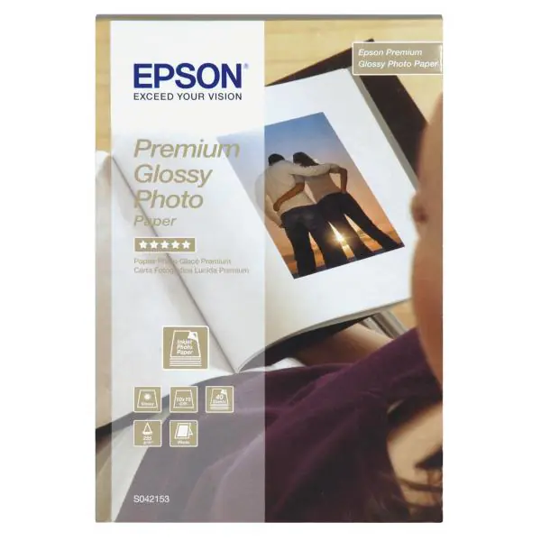 ⁨Epson Premium Glossy Photo Pa, foto papier, połysk, biały, Stylus Color, Photo, Pro, 10x15cm, 4x6", 255 g/m2, 40 szt., C13S042153,⁩ w sklepie Wasserman.eu