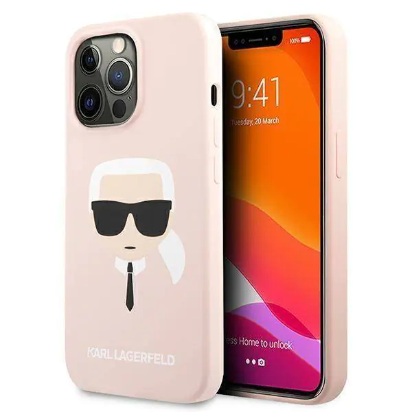 ⁨Oryginalne Etui IPHONE 13 PRO Karl Lagerfeld Hardcase Silicone Karl`s Head (KLHCP13LSLKHLP) jasny róż⁩ w sklepie Wasserman.eu