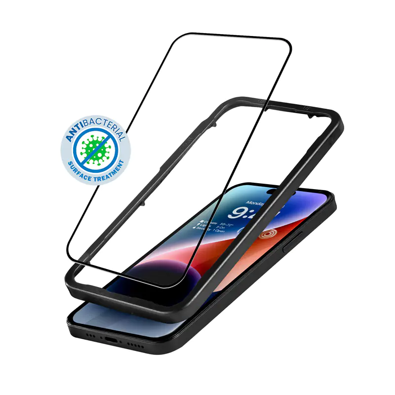 ⁨Crong Anti-Bacterial 3D Armour Glass - Szkło hartowane 9H na cały ekran iPhone 14 Pro + ramka instalacyjna⁩ w sklepie Wasserman.eu