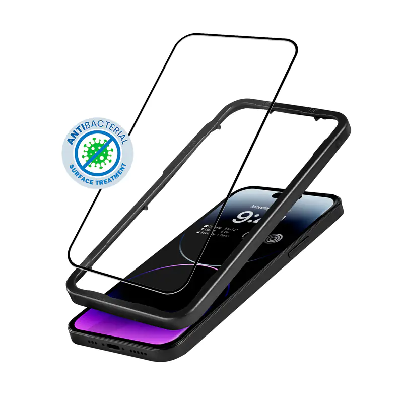 ⁨Crong Anti-Bacterial 3D Armour Glass - Szkło hartowane 9H na cały ekran iPhone 14 Pro Max + ramka instalacyjna⁩ w sklepie Wasserman.eu