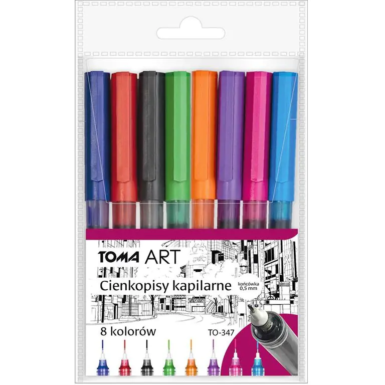 ⁨Cienkopisy kapilarne 0,5mm 8 kolorów TO-347 TOMA⁩ w sklepie Wasserman.eu