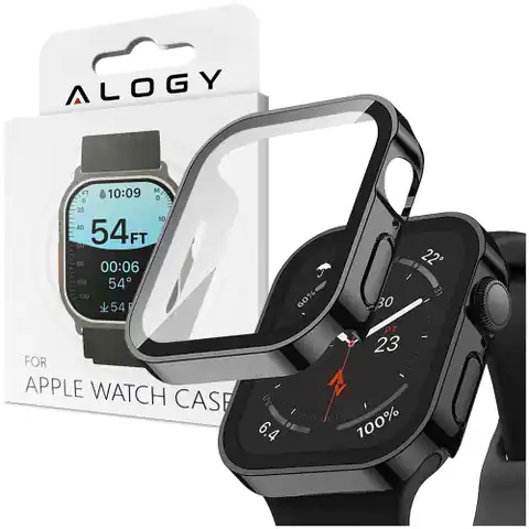 ⁨Obudowa ochronna z szkłem Alogy Protector Case 2w1 nakładka etui do Apple Watch 7/8 45mm Czarna⁩ w sklepie Wasserman.eu