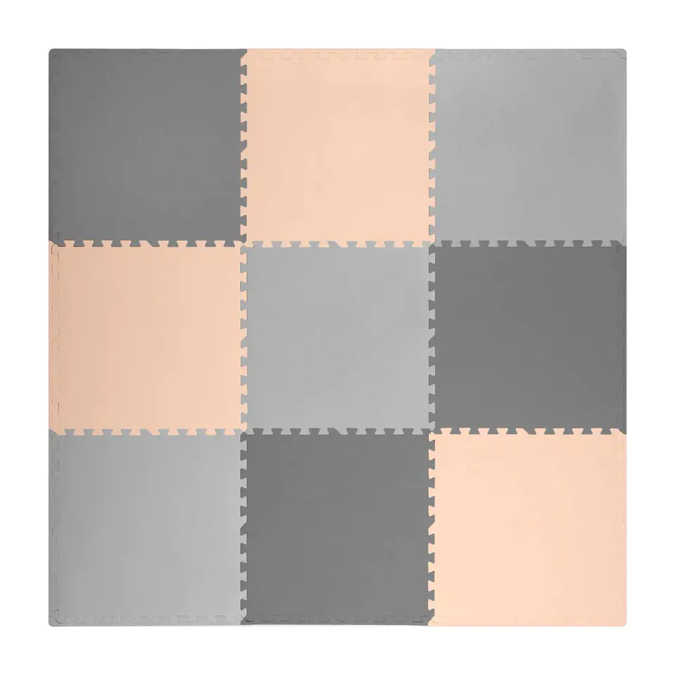⁨Duża mata piankowa puzzle Ricokids 180x180cm 9 szt szaro-brzoskwiniowa⁩ w sklepie Wasserman.eu