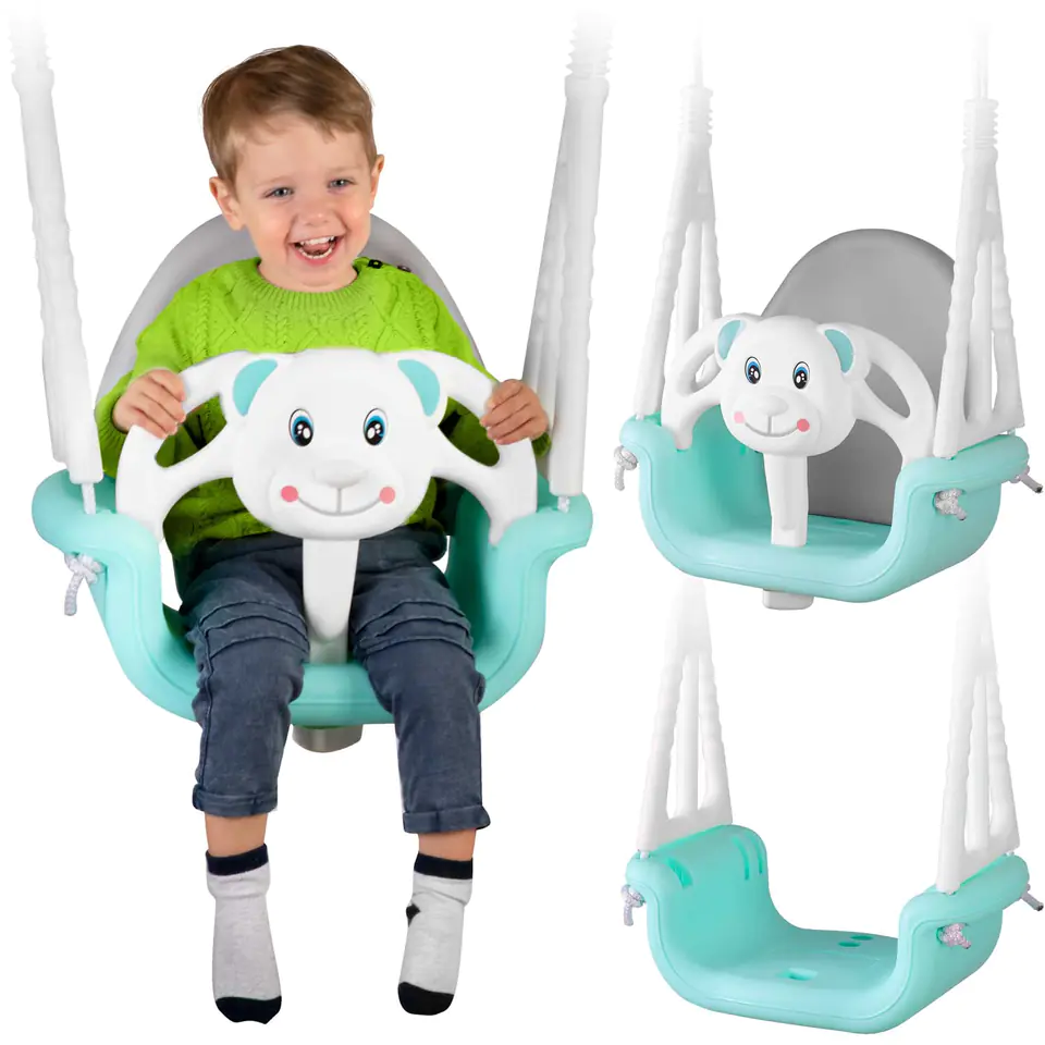 ⁨Huśtawka kubełkowa Miś 3w1 Ricokids turkusowa⁩ w sklepie Wasserman.eu