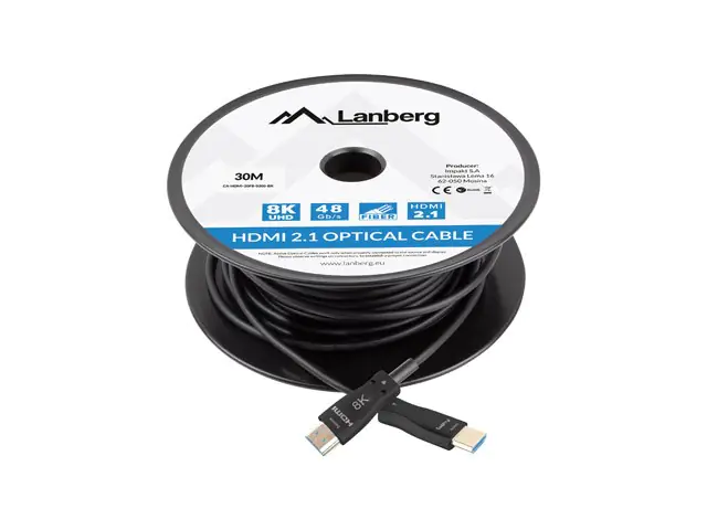 ⁨LANBERG KABEL HDMI M/M V2.1 30M 8K OPTYCZNY AOC CA-HDMI-30FB-0300-BK⁩ w sklepie Wasserman.eu