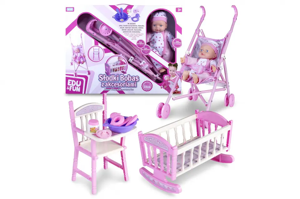 Doll Natalia with a stroller and bed at Wasserman.eu