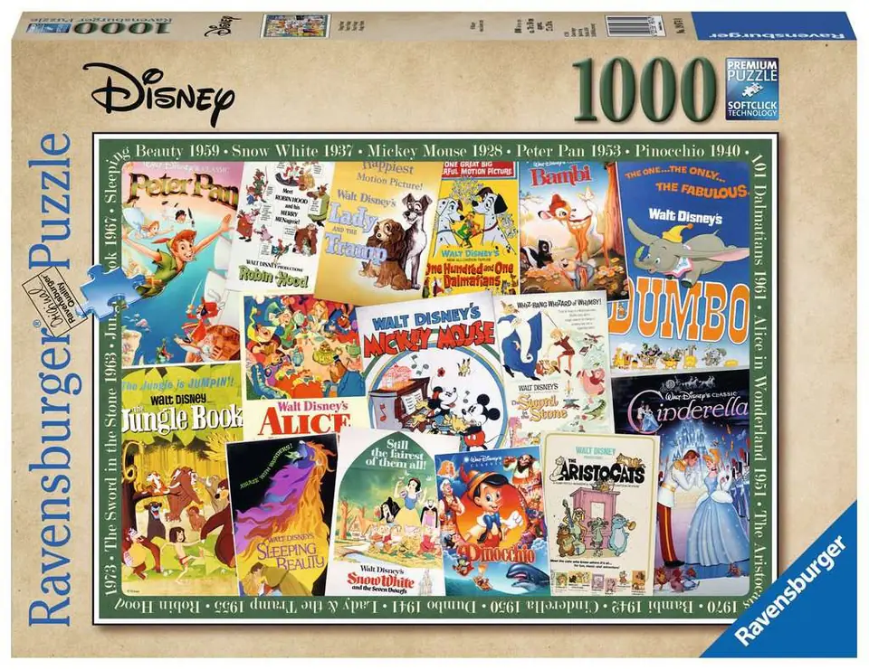 ⁨Puzzle 1000 elementów Stare plakaty z filmów Disney⁩ w sklepie Wasserman.eu