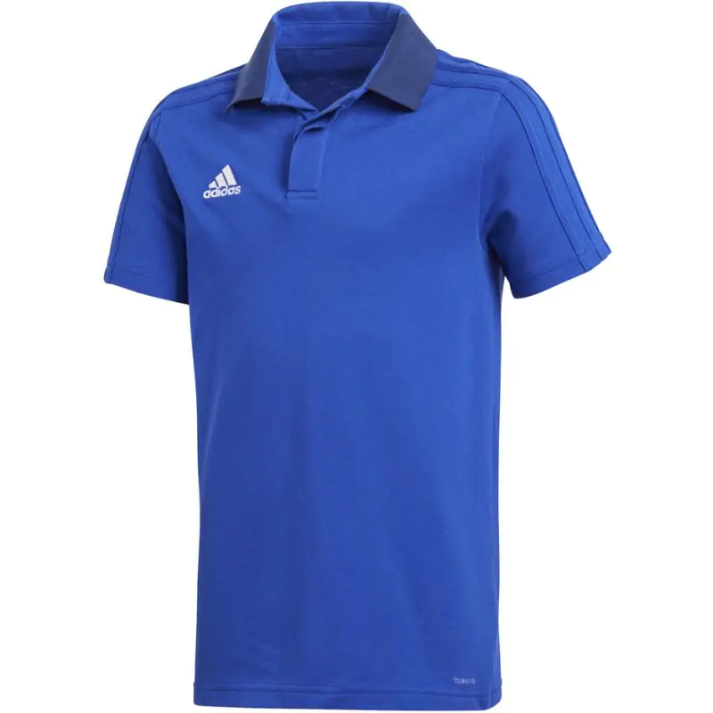 ⁨Koszulka piłkarska adidas Condivo 18 Cotton Polo Junior (kolor Niebieski, rozmiar 140cm)⁩ w sklepie Wasserman.eu